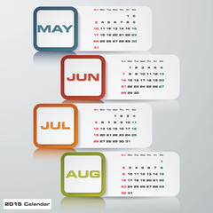 colorful modern simple editable vector calendar 2015. May-Aug