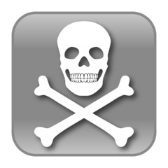 Grauer, quadratischer Piraterie-Button, Vektor, isoliert