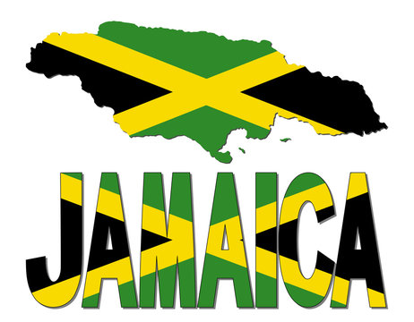 Jamaica map flag and text illustration