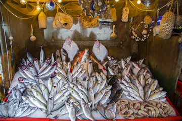 Fresh seafood arrangement in market