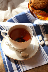 Cup of tea on table, close up