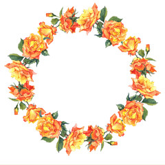 Watercolor Round Frame with Yellow Roses
