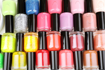 Colorful nail polishes, close-up