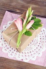 Natural style handcrafted gift box with fresh flowers and