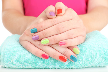 Obraz na płótnie Canvas Woman hands with bright manicure, close-up