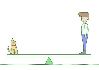 シーソーに乗る男性と猫