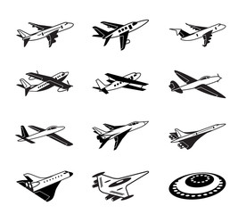 Various airplanes in flight  - vector illustration