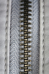 Zipper on clothes close up