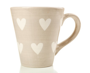 Cup with hearts isolated on white