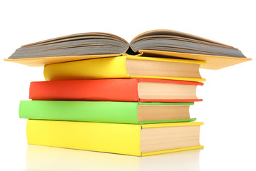 Stack of colorful books isolated on white