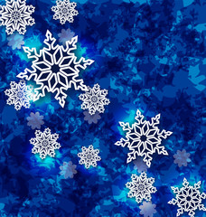 Christmas set snowflakes on dark blue grunge background