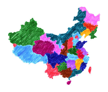 Administrative map of China isolated on white