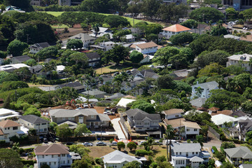 Fototapeta na wymiar Aerial of Manoa town with House under construction
