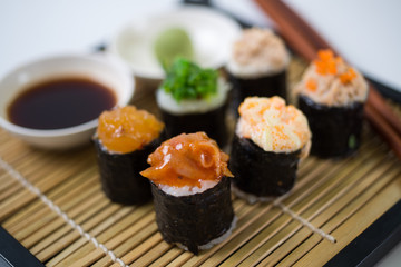 Sushi pieces collection,on white background
