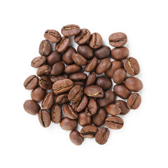 small heap of roasted coffee beans from above