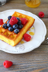 homemade waffles with fresh berries