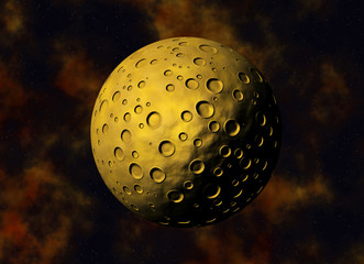 yellow big meteorite with craters on a space backgrounds