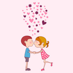 pink background with kissing kids