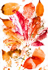 Naklejka premium autumn leaves watercolor print on paper