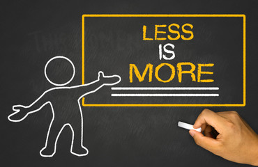 less ie more and small people on chalkboard
