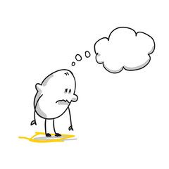 Nachdenkliches Strichmännchen mit Gedankenblase