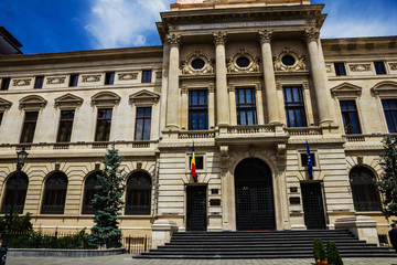 Fototapeta na wymiar National Bank of Romania building facade, Bucharest, Romania.