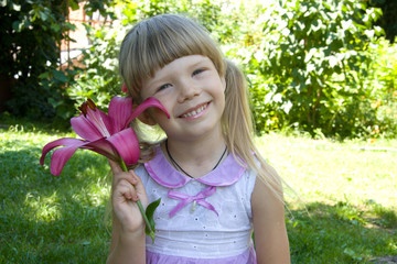 Small Girl walk in garden