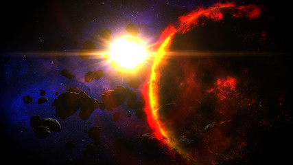 Fototapeta na wymiar Dying Planet illuminated by Sun