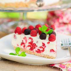 A Piece of No-bake Raspberry Cheesecake