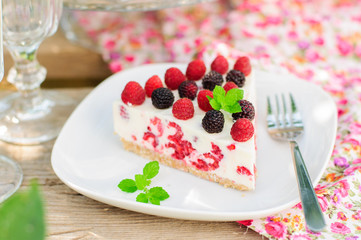 A Piece of No-bake Raspberry Cheesecake