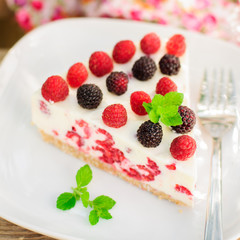 A Piece of No-bake Raspberry Cheesecake