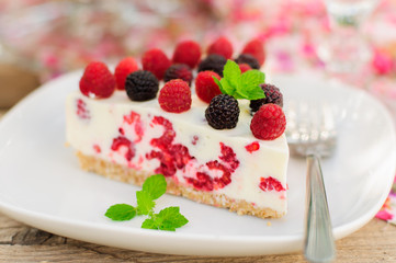 A Piece of No-bake Raspberry Cheesecake