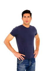 Fototapeta premium Portrait of a man in casual cloth standing over white background