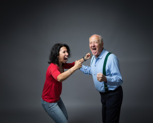 Obraz premium grandfather and grandson arguing and screaming