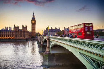 Fotobehang Westminster Bridge London London Eye Big Ben Tower Tower Bridge Doppelstockbus © modernmovie