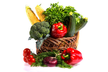 Lovely basket with fresh vegetables
