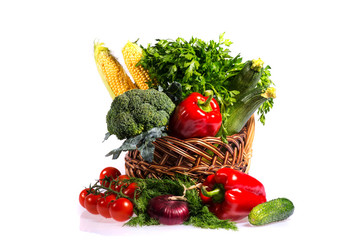 Lovely basket with fresh vegetables