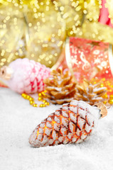 Fototapeta na wymiar Christmas fir cones decorations