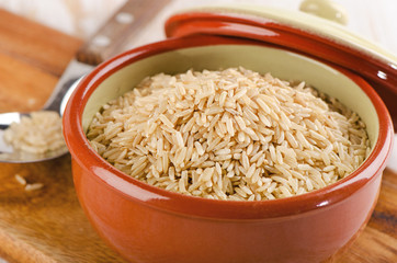 Brown rice in  a bowl.