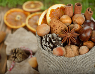 Fototapeta na wymiar Various nuts in a bag