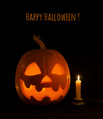 Vertical Halloween card with pumpkin and candle