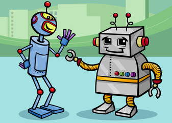 talking robots cartoon illustration