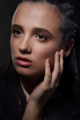 Fototapeta premium Face of Meditative Pensive Woman in Dreams
