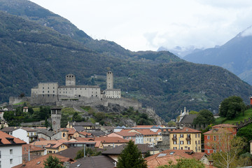 Fototapeta na wymiar The Fort of Castelgrande at Bellinzona on the Swiss alps