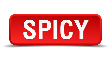 Spicy red 3d square button isolated on white