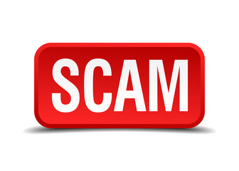 Scam red 3d square button isolated on white