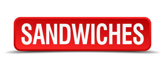 sandwiches red 3d square button isolated on white