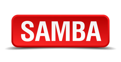 Samba red 3d square button isolated on white
