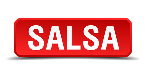 Salsa red 3d square button isolated on white