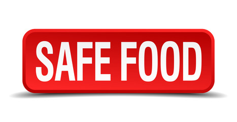 safe food red 3d square button isolated on white